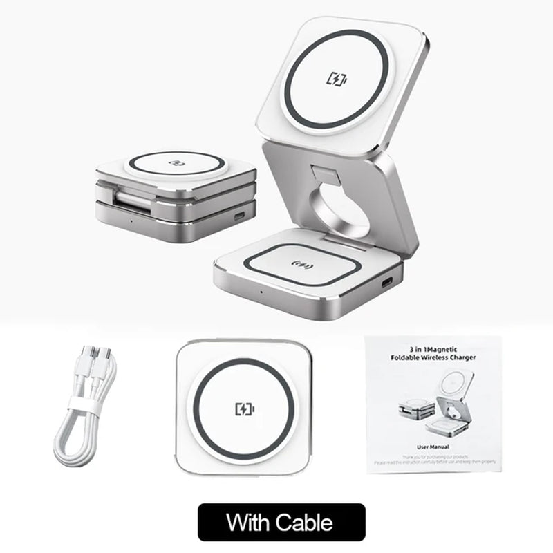 3 in 1 Aluminum Alloy Wireless Charger for Magsafe Foldable Charger Holder for Iphone 15/14/13 Pro Max plus Airpods 3/2 Iwatch